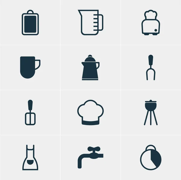 Vektorillustration av 12 matlagning ikoner. Redigerbara Pack av grill verktyg, Matlagning Spade, grill och andra element. — Stock vektor