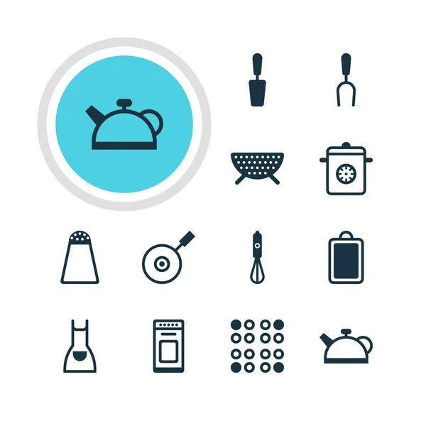 Ilustração vetorial de 12 ícones de cozinha. Pacote editável de forno, vapor, recipiente de pimenta e outros elementos . —  Vetores de Stock