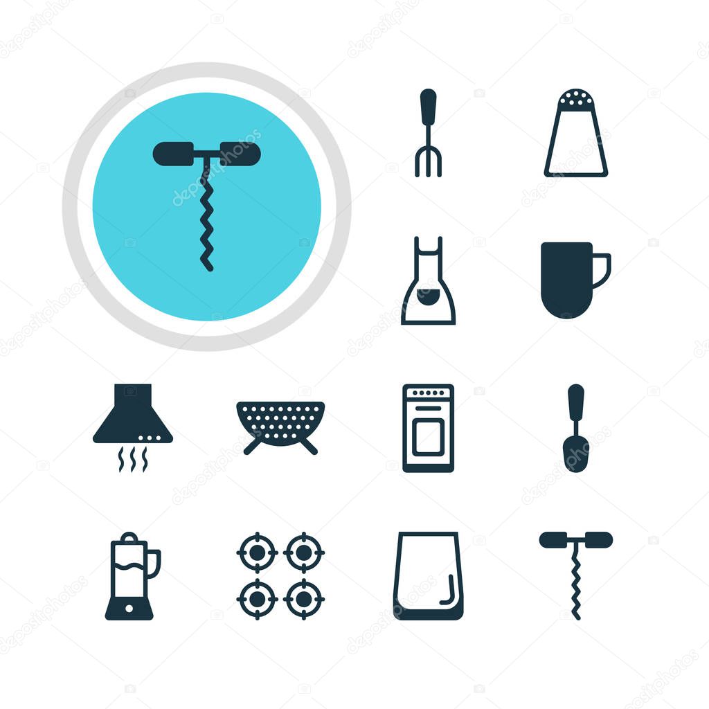 Vector Illustration Of 12 Restaurant Icons. Editable Pack Of Sieve, Glass Cup, Smock And Other Elements.