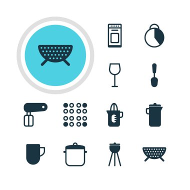 12 Restoran simgeler vektör Illustration. Düzenlenebilir paket sürahi, fırın, muvakkithane ve diğer öğeleri.