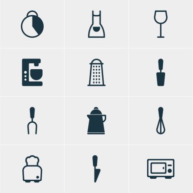 12 pişirme simgeler vektör Illustration. Dilimleyici, mutfak hançer, muvakkithane ve diğer öğeleri düzenlenebilir paketi.