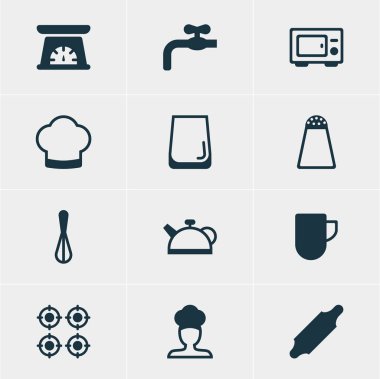 12 pişirme simgeler vektör Illustration. Düzenlenebilir paket çay bardağı, ibrik, Corolla ve diğer öğeleri.