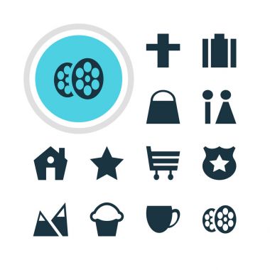 12 yerde simgeler vektör Illustration. Evrak çantası, Film, düzenlenebilir paket haç ve diğer öğeleri.
