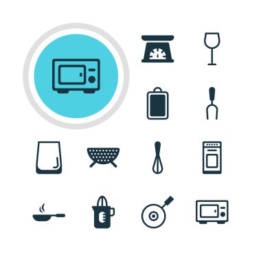 12 pişirme simgeler vektör Illustration. Elek, Resepsiyon, Shaker ve diğer öğeleri doğrama düzenlenebilir sürüsü.