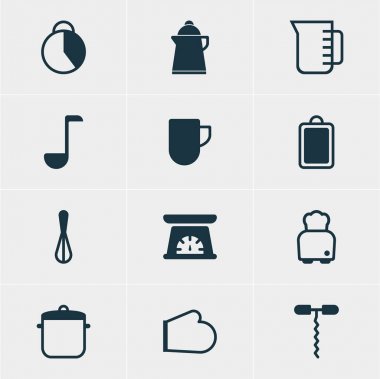 12 pişirme simgeler vektör Illustration. Ekmek, Resepsiyon, çorba Pan ve diğer öğeleri doğrama düzenlenebilir paketi.