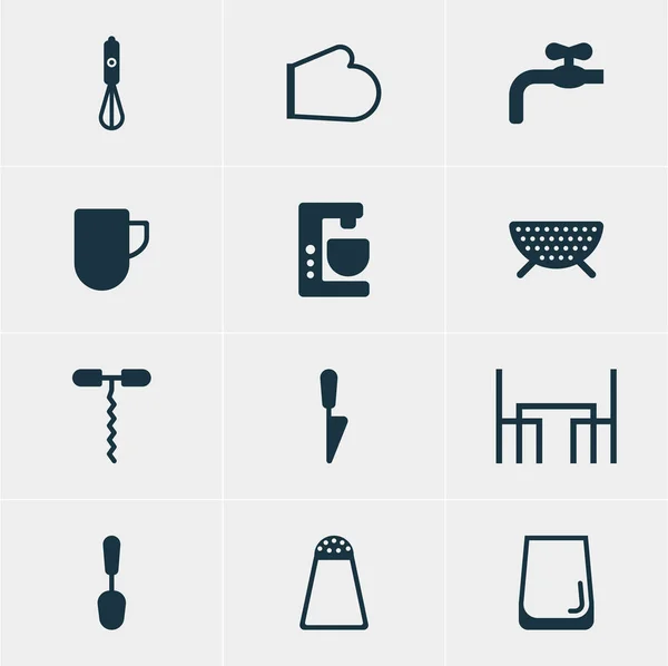 Ilustracja wektorowa 12 ikon gotowania. Edytowalne Pack, mikser, sito, szklanki i inne elementy. — Wektor stockowy