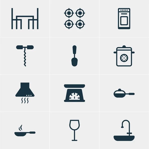 Vektorillustration av 12 matlagning ikoner. Redigerbara Pack mäta verktyg, matsked, Extractor apparaten och andra element. — Stock vektor