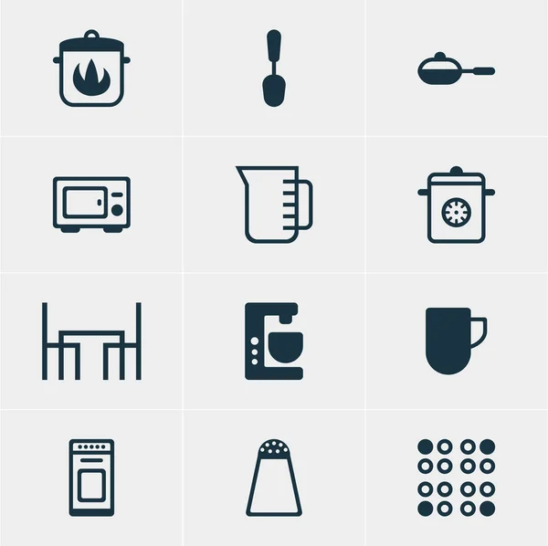 Vektorillustration av 12 restaurang ikoner. Redigerbara Pack msk, ångbåt, spis och andra element. — Stock vektor