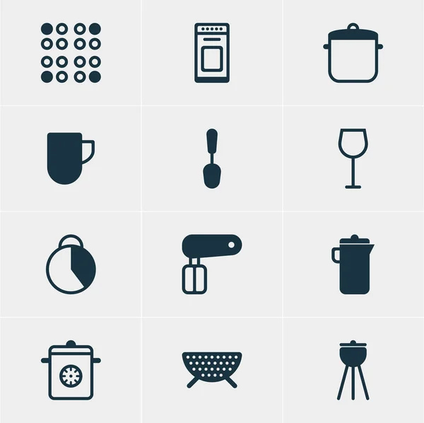 Ilustración vectorial de 12 iconos de restaurantes. Paquete editable de cocina, batido, cucharada y otros elementos . — Archivo Imágenes Vectoriales