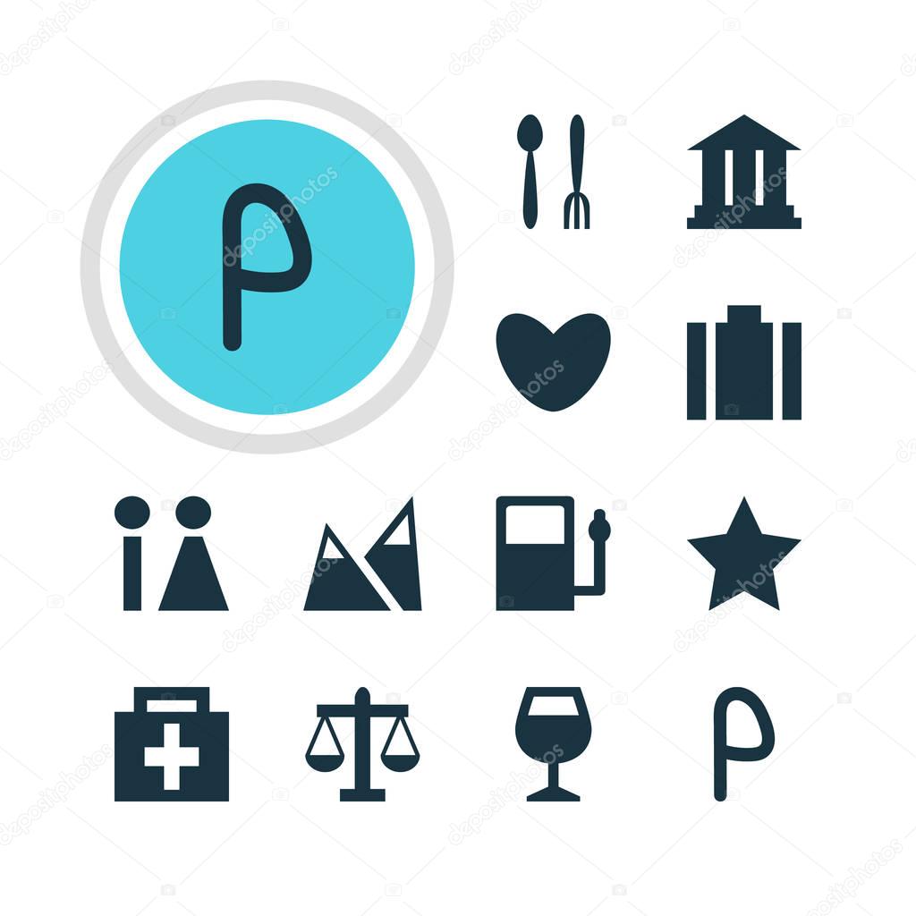 Vector Illustration Of 12 Check-In Icons. Editable Pack Of Wineglass, University, Toilet And Other Elements.