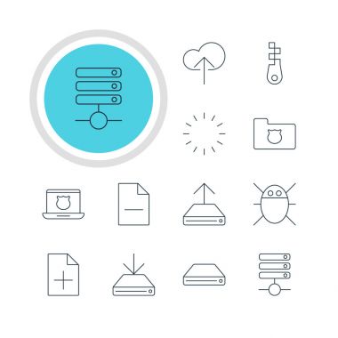 12 Internet simgeler vektör Illustration. Bir bulut düzenlenebilir Pack indir, gizlilik Doktor, Hdd eşitleme ve diğer öğeleri.