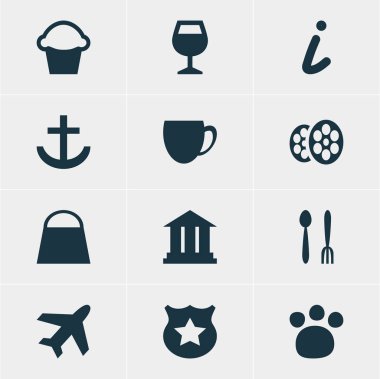 Check-In 12 simgeler vektör Illustration. Düzenlenebilir paket Cafe, bardağı, üniversite ve diğer öğeleri.