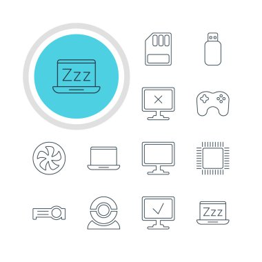 12 bilgisayar simgeler vektör Illustration. Düzenlenebilir Pack erişim engellendi, Laptop, soğutucu ve diğer öğeleri.