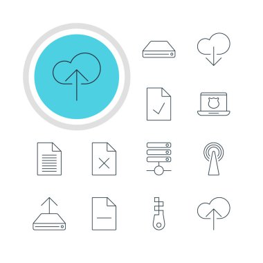 12 Web Simgeler Vektör Illustration. Yönlendiricinin, veri düzenlenebilir paketi yüklemek, veri silme ve diğer öğeleri.