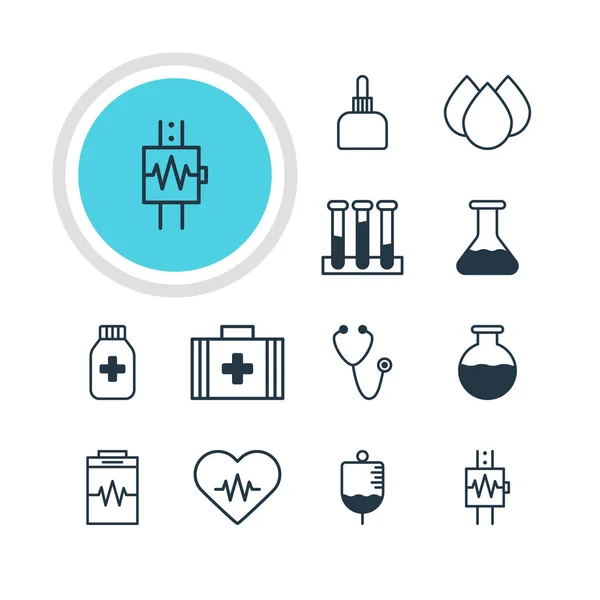 Ilustração vetorial de 12 ícones de saúde. Pacote Editável de Frasco Experimental, Anticorpo, Tratamento e Outros Elementos . —  Vetores de Stock