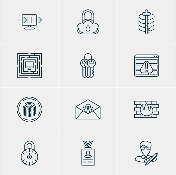 Vektorillustration von 12 Web-Sicherheitssymbolen. editierbares Paket aus Systemsicherheit, Safe Lock, Encoder und anderen Elementen. — Stockvektor