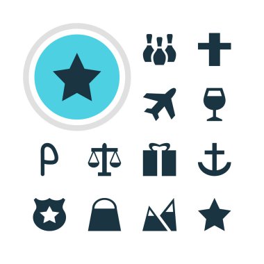 12 yerde simgeler vektör Illustration. Yer imi, bardağı, peyzaj öğeleri düzenlenebilir paketi.