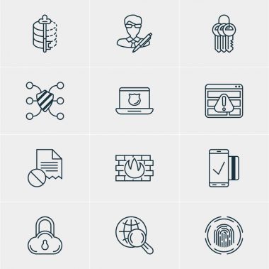 12 Web Emanet simgeler vektör Illustration. Güvenli depolama, Encoder, kolay ödeme ve diğer öğeleri düzenlenebilir paketi.