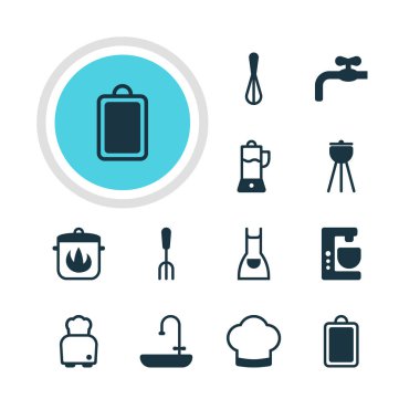 12 Restoran simgeler vektör Illustration. Musluk, Resepsiyon, Barbekü ve diğer öğeleri doğrama düzenlenebilir paketi.