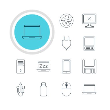 12 bilgisayar simgeler vektör Illustration. Düzenlenebilir paket Usb simge, birden parlamak götürmek, erişim engellendi ve diğer öğeleri.