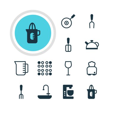 12 pişirme simgeler vektör Illustration. Ekmek, Mikser, Shaker ve diğer öğeleri düzenlenebilir paketi.