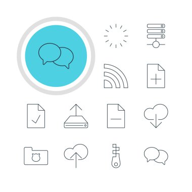 12 Internet simgeler vektör Illustration. Bulut Download, belge ekleme, Checked Not ve diğer öğeleri düzenlenebilir sürüsü.