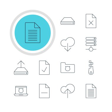 12 Internet simgeler vektör Illustration. Düzenlenebilir paket güvenli dizüstü bilgisayar, Not, Hdd eşitleme ve diğer öğeleri.