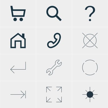 12 kullanıcı simgeler vektör Illustration. Accsess, tam parlaklık, Yinele ve diğer öğeleri düzenlenebilir paketi.