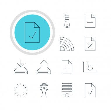 12 ağ simgeler vektör Illustration. Düzenlenebilir paket veri silme, sunucu, bilgi yükü ve diğer öğeleri.