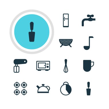 12 Restoran simgeler vektör Illustration. Düzenlenebilir paket fırın, Corolla, buzdolabı ve diğer öğeleri.