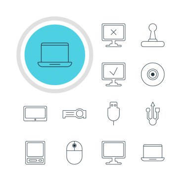 12 defter simgeler vektör Illustration. Sunum, Tablet, Usb simge ve diğer öğeleri düzenlenebilir paketi.