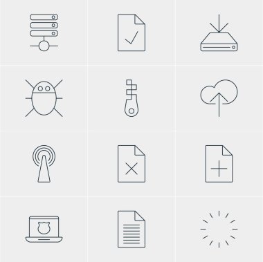 12 Web Simgeler Vektör Illustration. Düzenlenebilir belge ekleme, raptiye, bekleyen ve diğer öğeleri sürüsü.