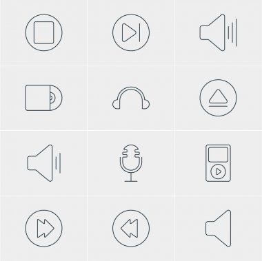 12 müzik simgeler vektör Illustration. Sesini, geri al, Duraklat ve diğer öğeleri düzenlenebilir sürüsü.