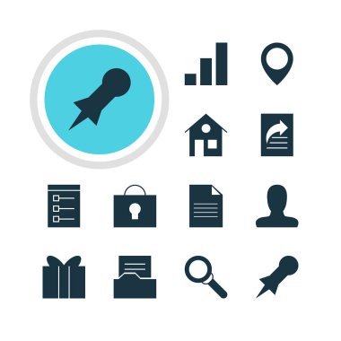 12 Internet simgeler vektör Illustration. Düzenlenebilir paketi hediye, yönetim kurulu, raptiye ve diğer öğeleri.