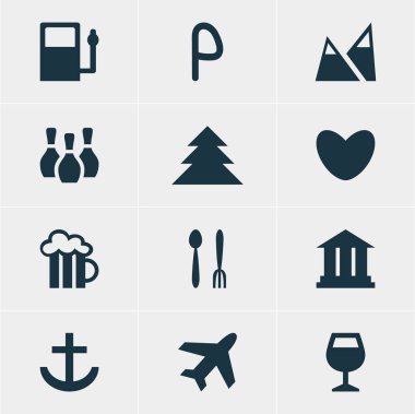 Check-In 12 simgeler vektör Illustration. Uçak, bardağı, bira bardağı ve diğer öğeleri düzenlenebilir paketi.