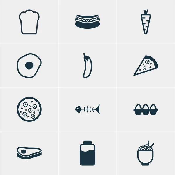 Illustration vectorielle de 12 icônes de repas. Pack modifiable de pizzeria, pizzeria, lactose et autres éléments . — Image vectorielle