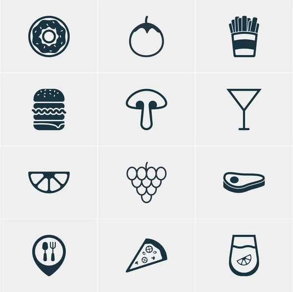 Ilustración vectorial de 12 iconos de cocina. Paquete editable de hongos, patatas, Martini y otros elementos . — Vector de stock