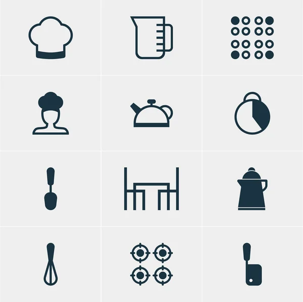 Ilustración vectorial de 12 iconos de restaurantes. Paquete editable de cocina, cucharada, cocinero y otros elementos . — Archivo Imágenes Vectoriales
