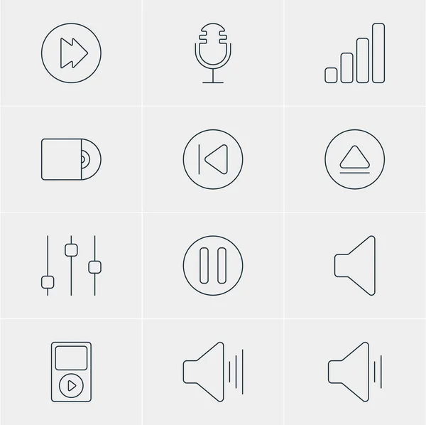 Illustration vectorielle de 12 icônes de mélodie. Pack modifiable de rembobinage, audio, volume et autres éléments . — Image vectorielle
