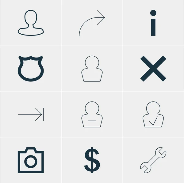 Ilustración vectorial de 12 iconos miembros. Paquete editable de compartir, quitar usuario, perfil aprobado y otros elementos . — Vector de stock