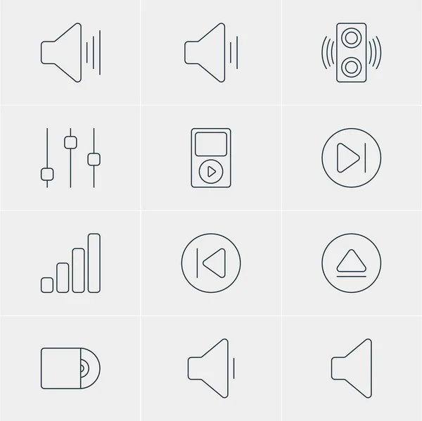 Illustration vectorielle de 12 icônes de mélodie. Pack modifiable de diminution du son, audio, éléments ultérieurs et autres . — Image vectorielle