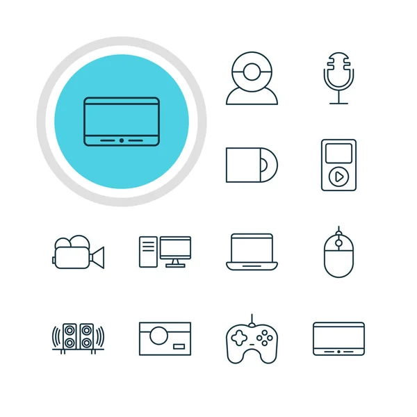 Vector Illustration Of 12 Technology Icons. Editable Pack Of Computer, Photography, Monitor And Other Elements. — Stock Vector