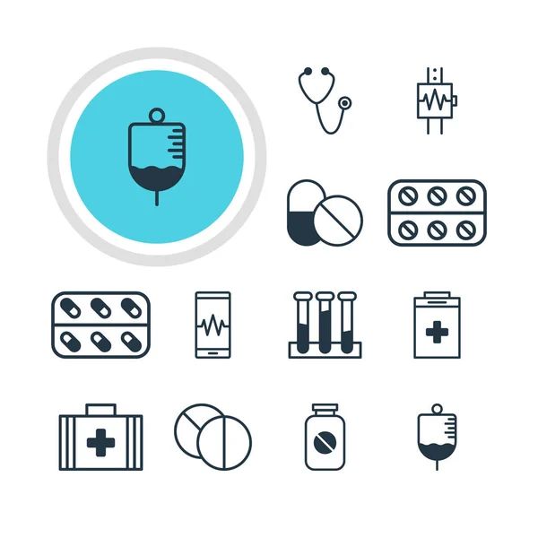 12 건강 아이콘 벡터 일러스트입니다. 항생제, 태블릿, 의료 가방 및 기타 요소 라운드의 편집 가능한 팩. — 스톡 벡터