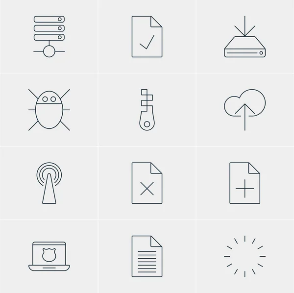 Vectorillustratie Of 12 Web Icons. Bewerkbare Pack van Document toe te voegen, bevestiger, wachten en andere elementen. — Stockvector