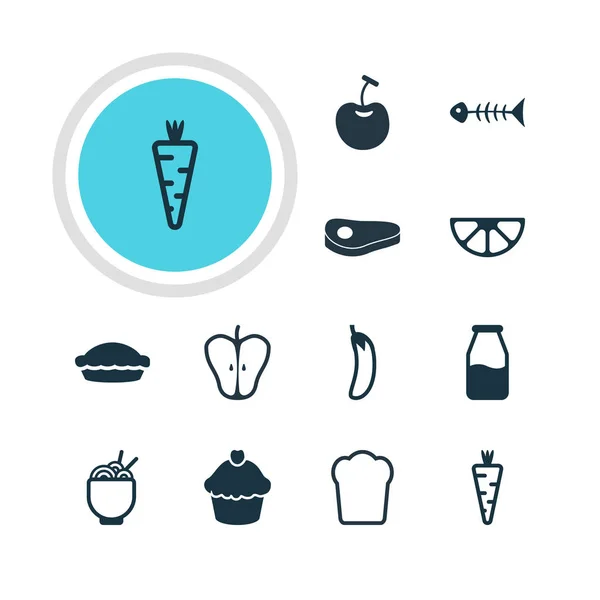 Ilustración vectorial de 12 iconos de cocina. Paquete editable de flan, pan, esqueleto y otros elementos . — Vector de stock