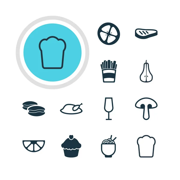 Ilustração vetorial de 12 ícones de refeição. Pacote editável de bolinho, biscoito, duquesa e outros elementos . — Vetor de Stock