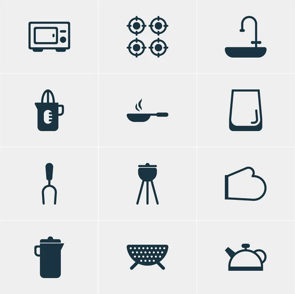 Vektorillustration av 12 matlagning ikoner. Redigerbara Pack kommod, grill verktyg, ugn element. — Stock vektor