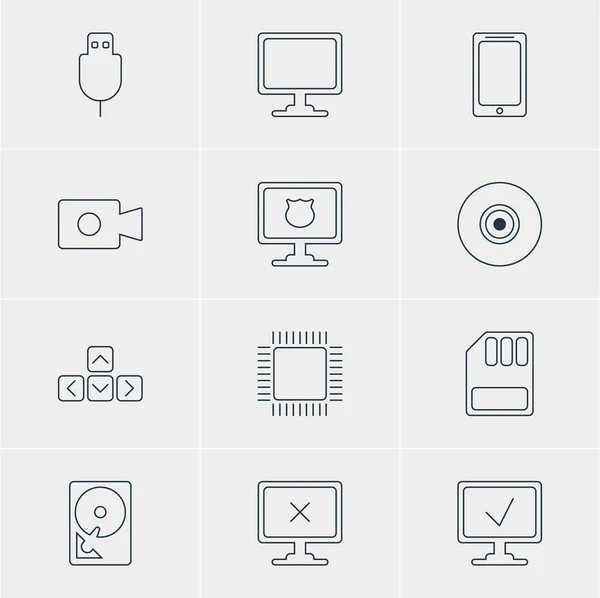 Vektorillustration von 12 Laptop-Symbolen. editierbares Paket aus seriellem Bus, Zugriff verweigert, Tastatur und anderen Elementen. — Stockvektor