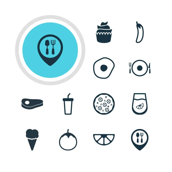 Ilustración vectorial de 12 iconos de la alimentación. Paquete editable de jugo, restaurante, postre y otros elementos . — Vector de stock