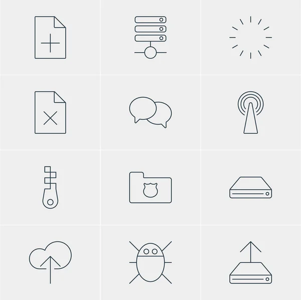 Ilustración vectorial de 12 iconos de Internet. Paquete editable de disco duro, servidor, descarga de nube y otros elementos . — Vector de stock